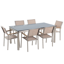 Garden Dining Set 6 Seater GROSSETO Tempered Glass Black/ Beige