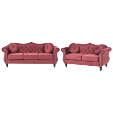 Living Room Set 5 Seater SKIEN Velvet Dark Red