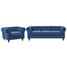 Living Room Set 4 Seater CHESTERFIELD Velvet Navy Blue