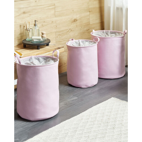 Beliani Set of 3 Baskets ARCHA Cotton Pink 1
