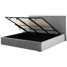 Ottoman Bed LORIENT Velvet Light Grey 180 x 200 cm (EU Super King)