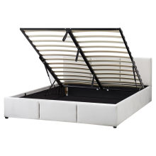 Ottoman Bed BOUSSE Velvet Light Grey 160 x 200 cm (EU King Size)