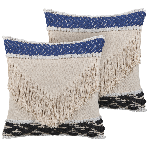 Beliani Set of 2 Decorative Cushions SOFCA 45 x 45 cm Cotton Beige Geometric Pattern