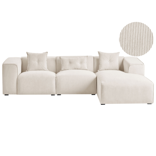 Beliani Corner Sofa DOLVA Corduroy Off-White Left Hand