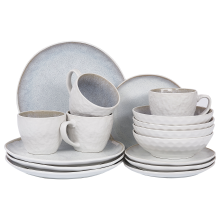 Set of 16 Dinnerware SESAME Stoneware Light Grey