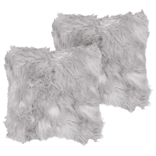 Set of 2 Decorative Cushions LUBHA 42 x 42 cm Faux Fur Light Grey Solid