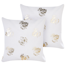 Set of 2 Decorative Cushions GOLDENROD 45 x 45 cm Velvet White Plant Pattern