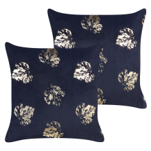 Set of 2 Decorative Cushions GOLDENROD 45 x 45 cm Velvet Black Plant Pattern