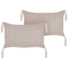 Set of 2 Decorative Cushions HAKONE 45 x 25 cm Taupe Geometric Pattern