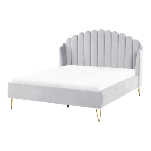 Beliani Bed Velvet AMBILLOU 140 x 200 cm (EU Double) Light Grey