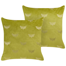 Set of 2 Decorative Cushions YUZURI 45 x 45 cm Velvet Light Green Animal Pattern