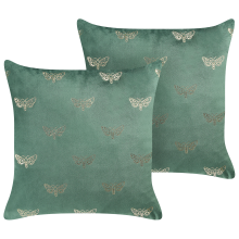 Set of 2 Decorative Cushions YUZURI 45 x 45 cm Velvet Emerald Green Animal Pattern