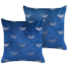 Set of 2 Decorative Cushions YUZURI 45 x 45 cm Velvet Navy Blue Animal Pattern