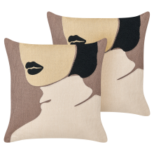 Set of 2 Decorative Cushions SILPHIUM 45 x 45 cm Cotton Brown Abstract Pattern