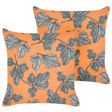 Set of 2 Decorative Cushions SPIREA 45 x 45 cm Orange Black Plant Pattern