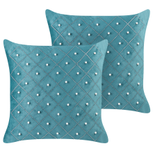 Set of 2 Decorative Cushions YARROW 45 x 45 cm Velvet Teal Geometric Pattern