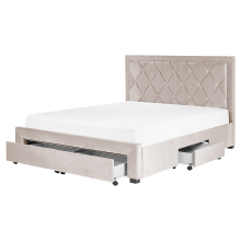 Bed with Storage Drawers LIEVIN Velvet Beige 160 x 200 cm (EU King Size)