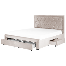Bed with Storage Drawers LIEVIN Velvet Beige 180 x 200 cm (EU Super King)