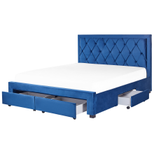 Bed with Storage Drawers LIEVIN Velvet Navy Blue 180 x 200 cm (EU Super King)
