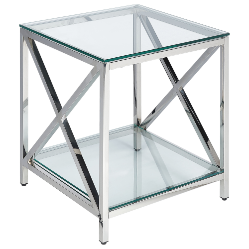Beliani Side Table AUDET Tempered Glass Silver
