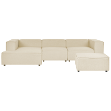 Modular Corner Sofa 3 Seater APRICA with Ottoman Faux Linen Beige Right Hand