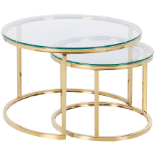 Set of 2 Coffee Tables GRANGE Tempered Glass Gold