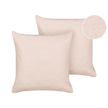 Set of 2 Decorative Cushions LEUZEA 60 x 60 cm Boucle Pastel Pink Solid