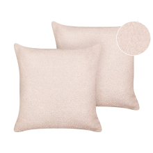 Set of 2 Decorative Cushions LEUZEA 45 x 45 cm Boucle Pastel Pink Solid