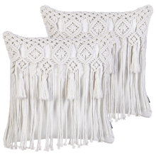 Set of 2 Decorative Cushions BAMIAN 45 x 45 cm Cotton Off-White Geometric Pattern