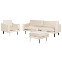 Living Room Set 5 Seater VINTERBRO with Ottoman Velvet Light Beige