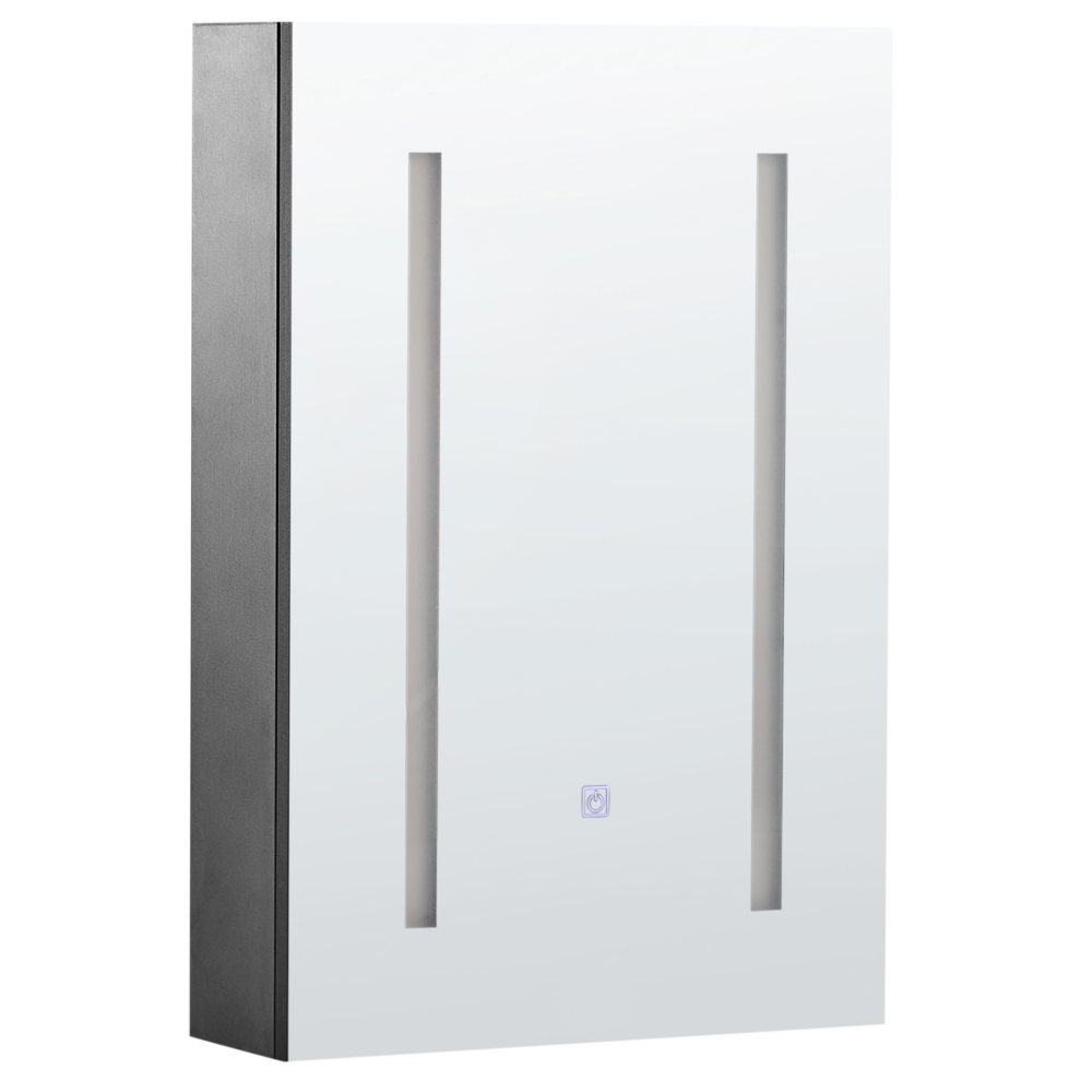 Beliani Bathroom Wall Mounted Mirror Cabinet Led Cameron 40 Cm 60 Cm Black