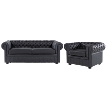 Living Room Set 4 Seater CHESTERFIELD Leather Black