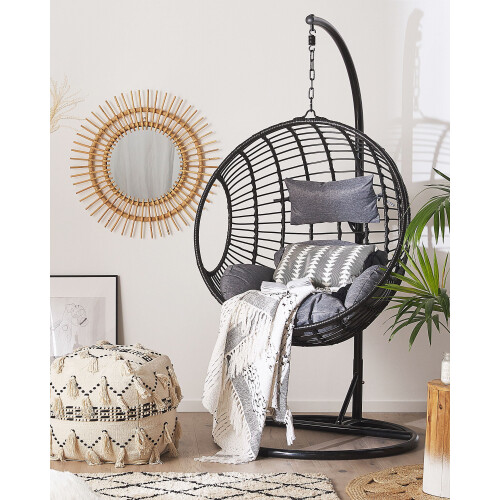 Beliani Hanging Chair with Stand ASPIO PE Rattan Black 1