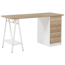 Home Office Desk HEBER 140 cm 60 cm with Drawers Brown/ White