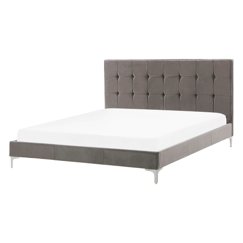 Beliani Bed Velvet AMBERT 140 x 200 cm (EU Double) Grey