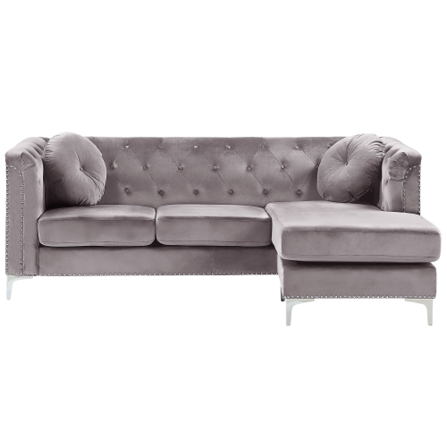 Beliani Corner Sofa 3 Seater FLEN Velvet Grey Left Hand
