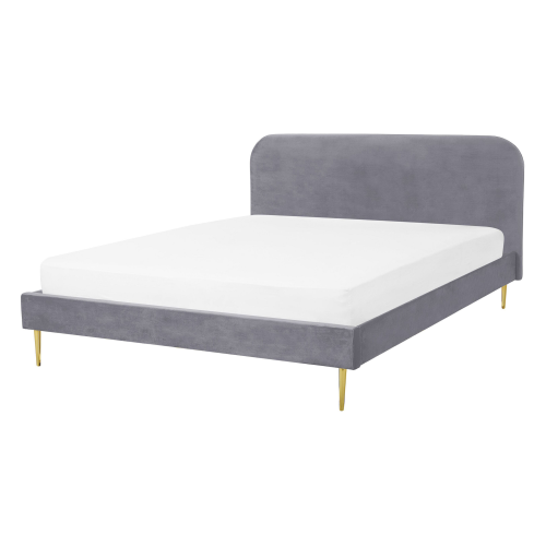 Beliani Bed Velvet FLAYAT 140 x 200 cm (EU Double) Grey