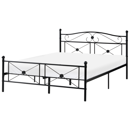 Beliani Bed Metal RODEZ 140 x 200 cm (EU Double) Black