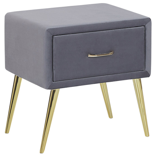 Beliani 1 Drawer Bedside Table FLAYAT Velvet Grey