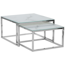 Set of 2 Coffee Tables BREA Tempered Glass White Marble