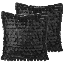 Set of 2 Decorative Cushions LOBELIA 45 x 45 cm Faux Leather Black Solid