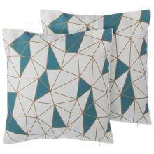 Set of 2 Decorative Cushions CLARKIA 45 x 45 cm Cotton Blue Geometric Pattern