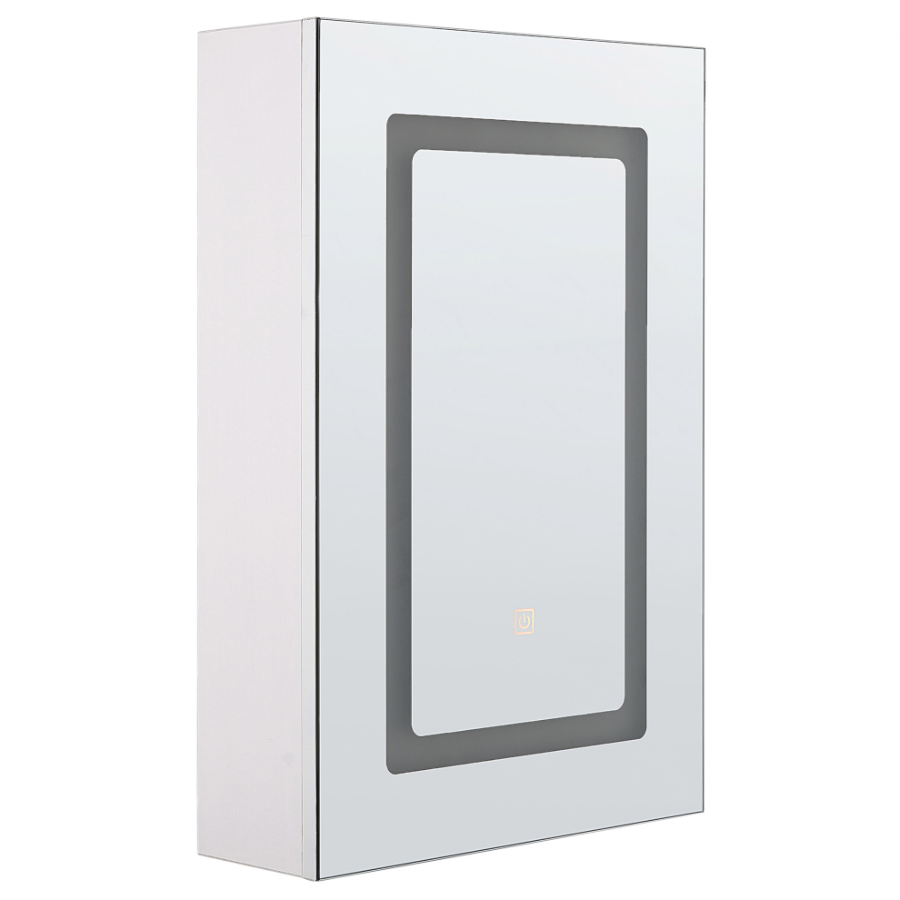 Beliani Bathroom Wall Mounted Mirror Cabinet Led Condor 40 Cm 60 Cm White
