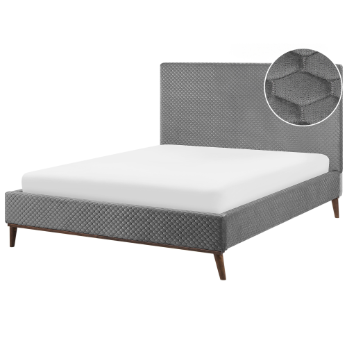 Beliani Bed Velvet BAYONNE 140 x 200 cm (EU Double) Light Grey