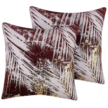 Set of 2 Decorative Cushions CALLA 45 x 45 cm Velvet Red Plant Pattern