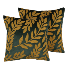 Set of 2 Decorative Cushions MISTLETOE 45 x 45 cm Velvet Green Gold Plant Pattern