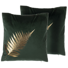 Set of 2 Decorative Cushions FERN 45 x 45 cm Velvet Dark Green Plant Pattern