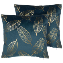Set of 2 Decorative Cushions FREESIA 45 x 45 cm Velvet Teal Plant Pattern