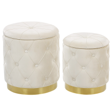 Set of 2 Storage Pouffes PUEBLO Velvet White