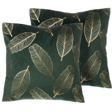 Set of 2 Decorative Cushions FREESIA 45 x 45 cm Velvet Dark Green Plant Pattern